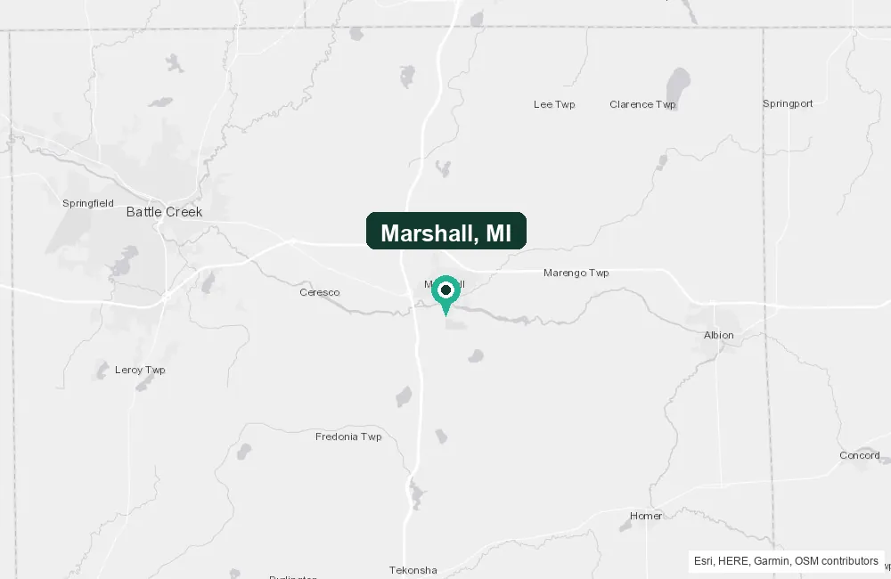Map of Marshall, Michigan and the surrounding Calhoun County area service area